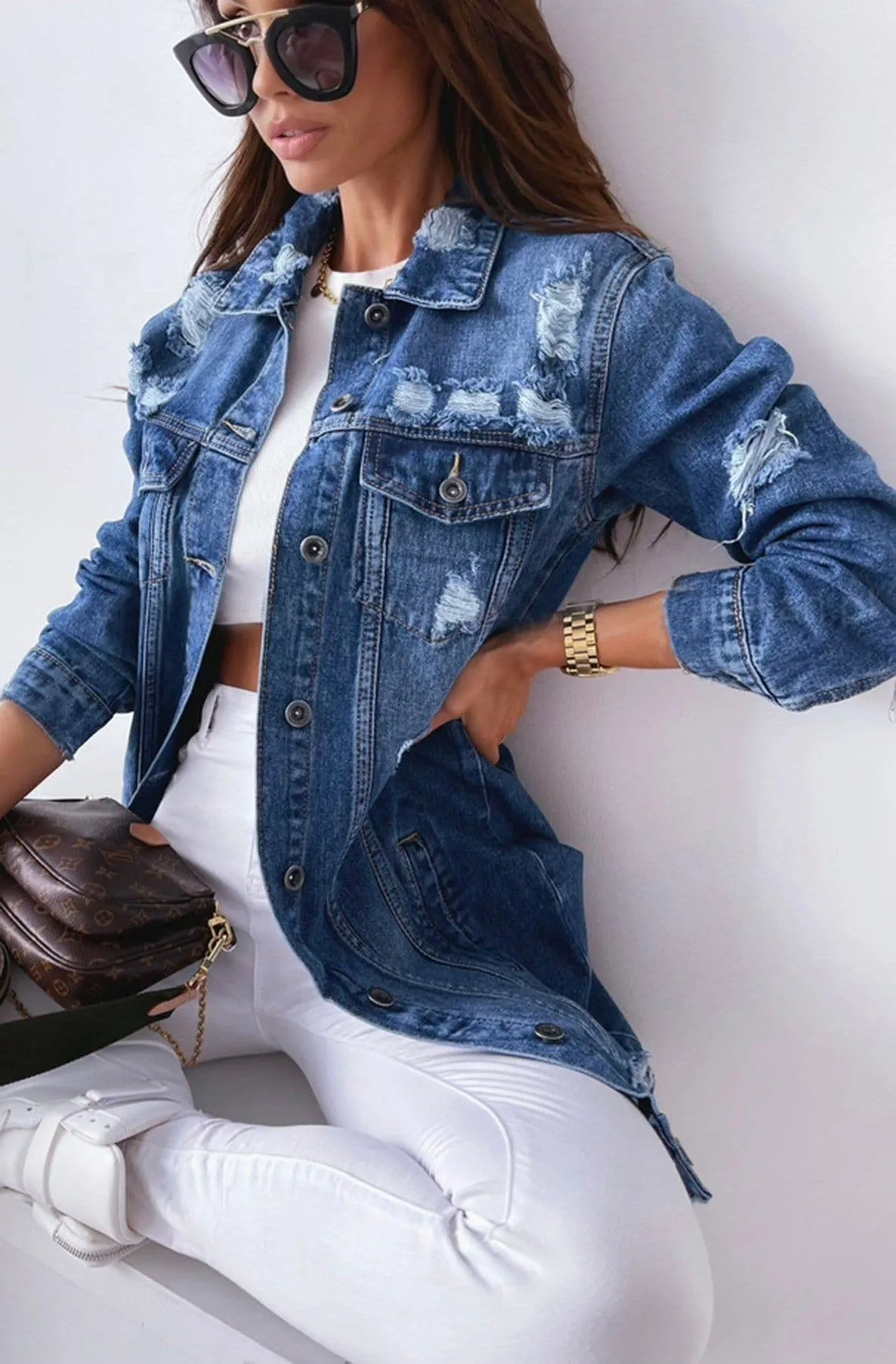 Gia Longline Ripped Denim  Jacket