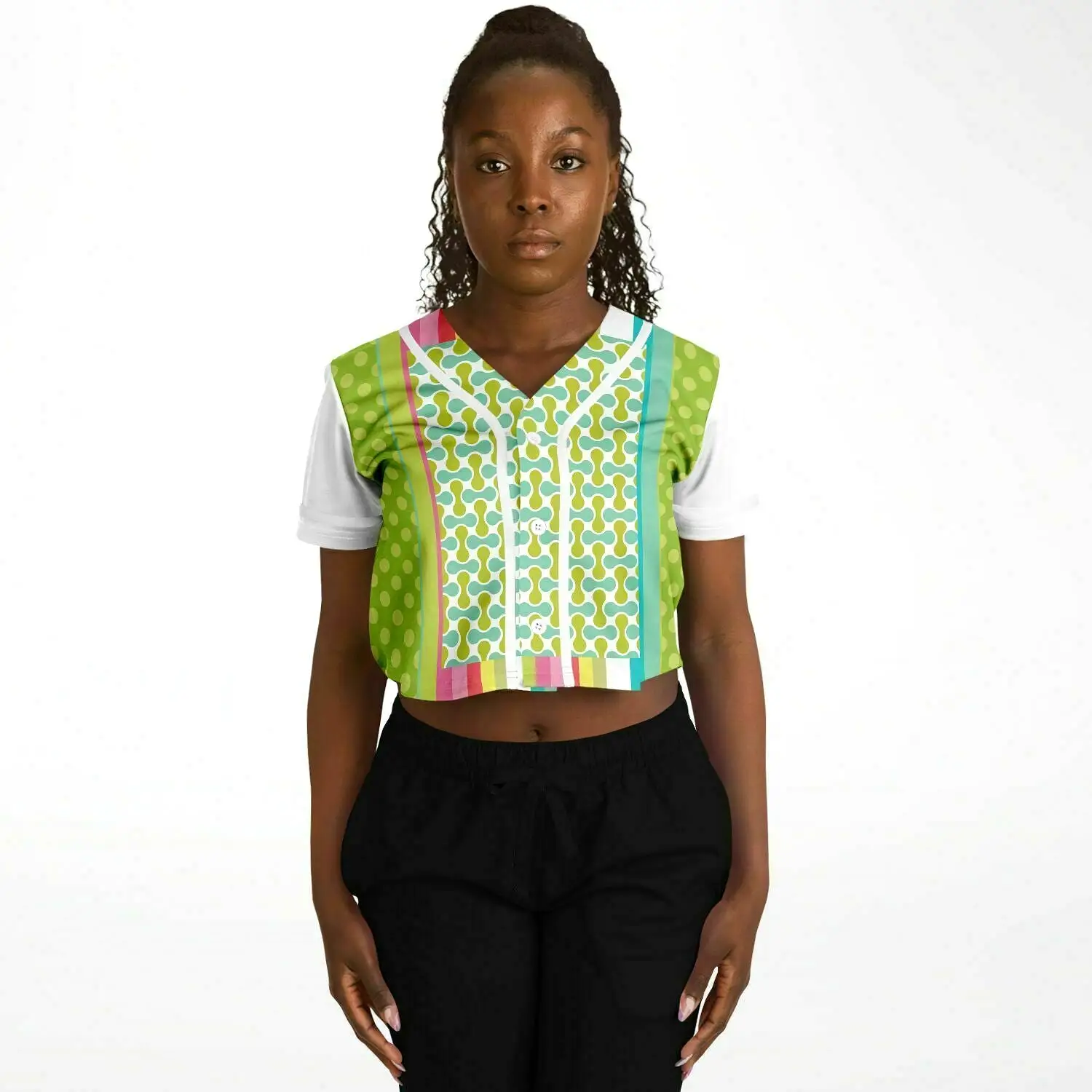 Green Anjou Pear Cropped Button Front Jersey