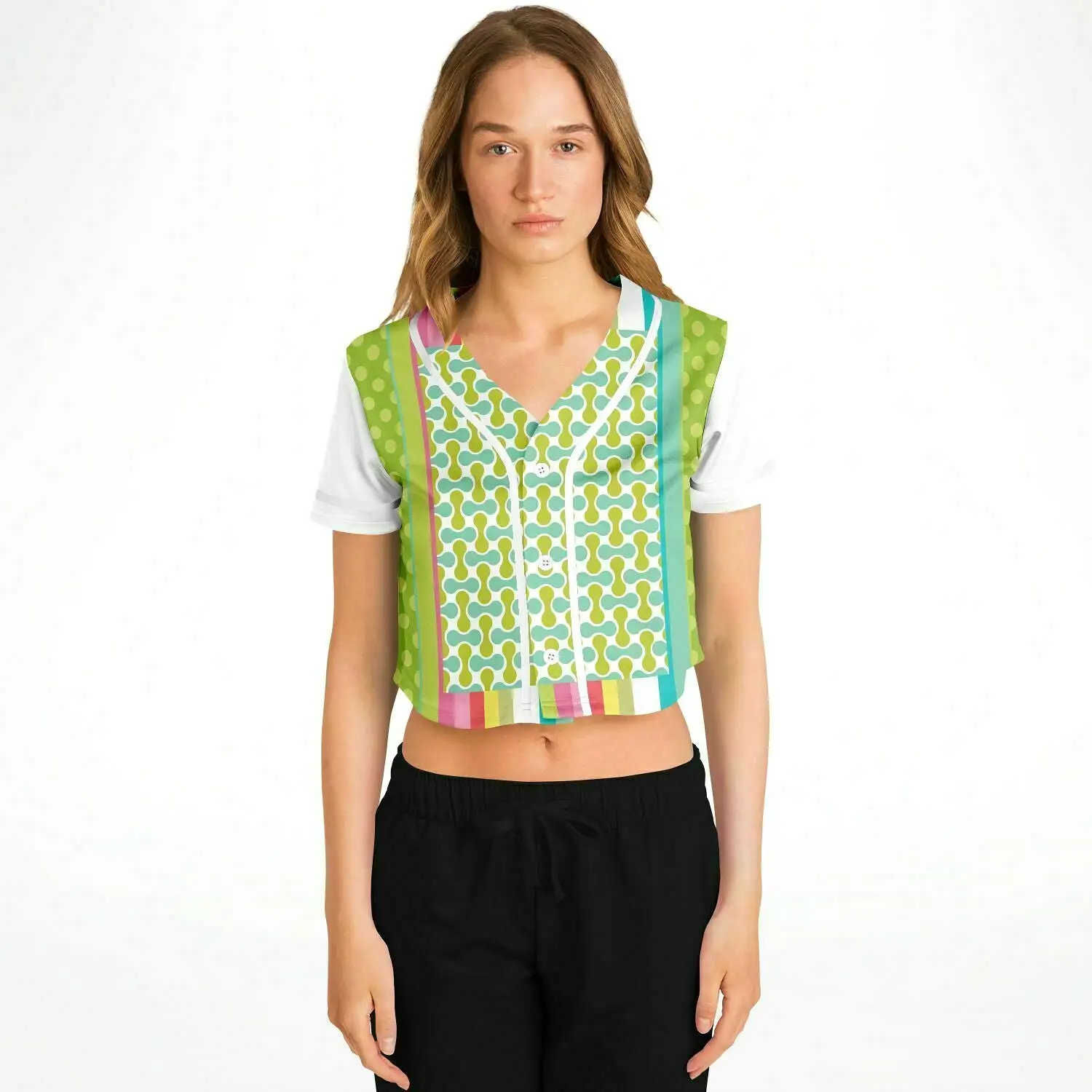 Green Anjou Pear Cropped Button Front Jersey