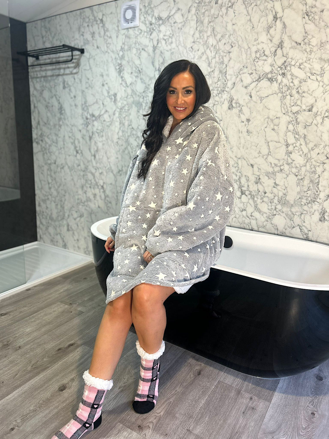 Grey Stars Oversized Blanket Hoodie