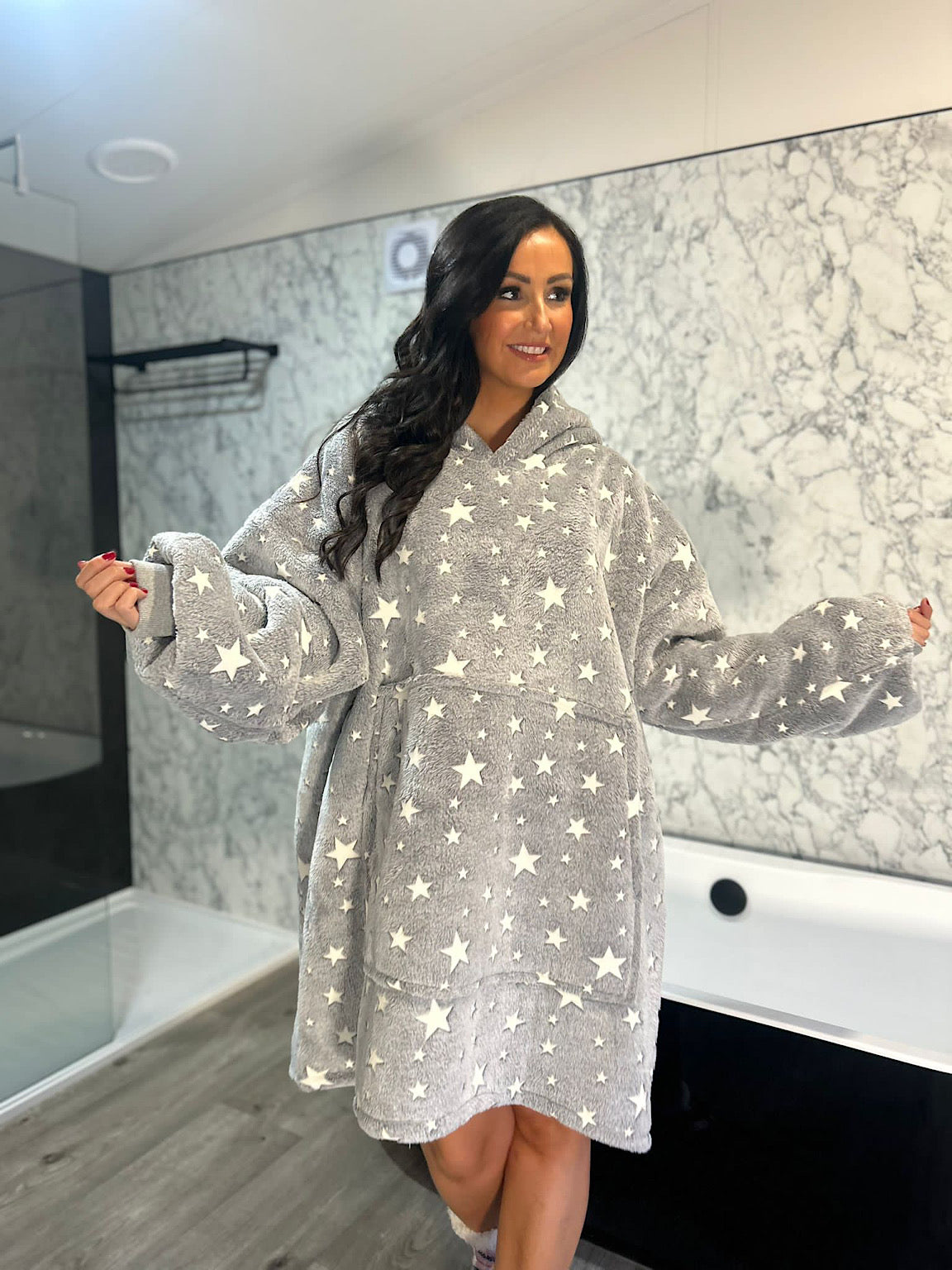 Grey Stars Oversized Blanket Hoodie