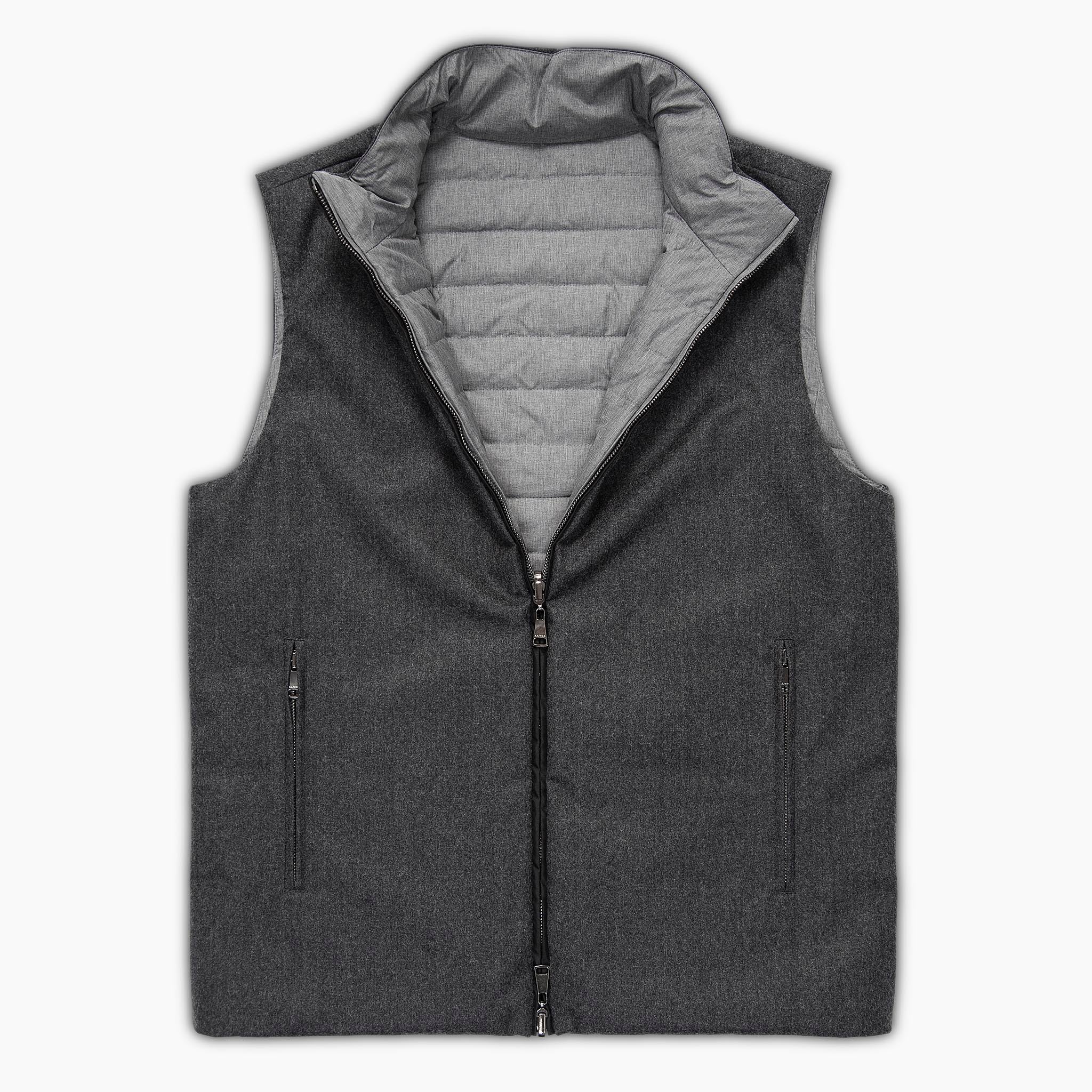 Herbert reversible gilet in winter wool and down (dark grey melange)