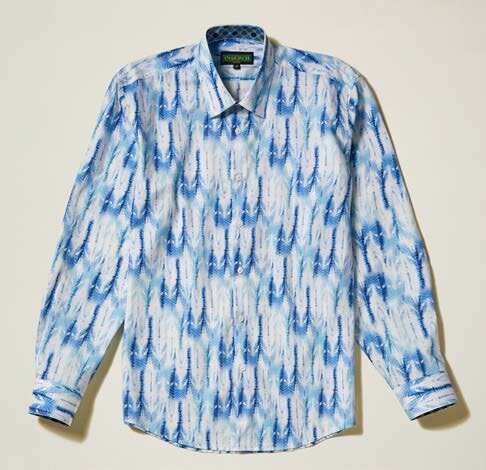 Inserch Premium Cotton Tie-Dye Ripple Long Sleeve Shirt LS018-14 Lt Blue