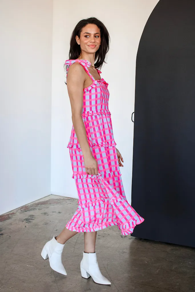 Invisible String Checkered Midi Dress