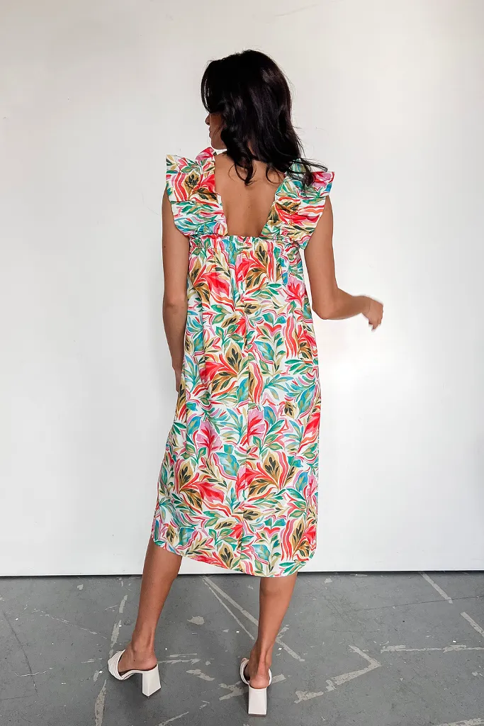 Island In The Sun Flutter Sleeve Midi Dress