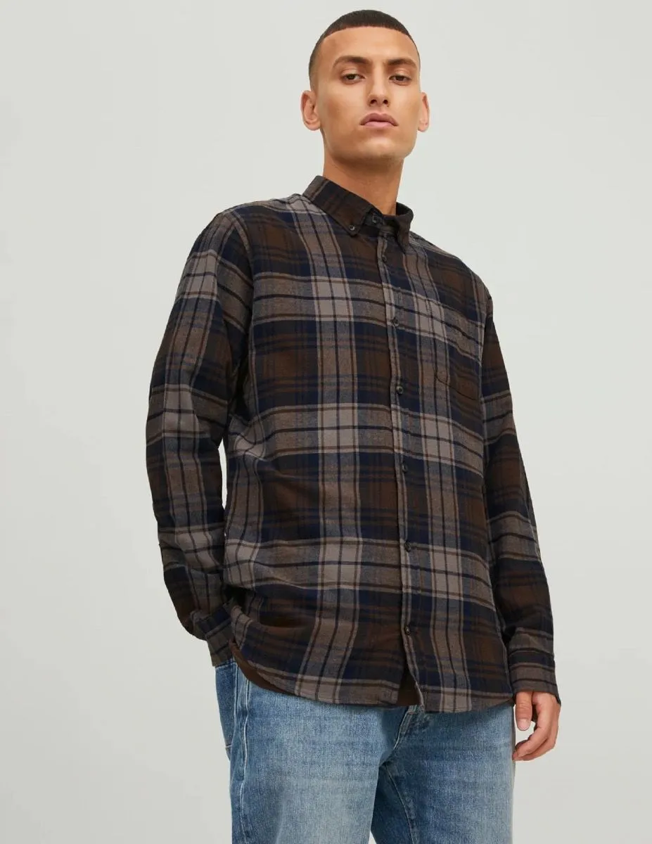 Jack & Jones Classic Check Long Sleeve Shirt Black Coffee