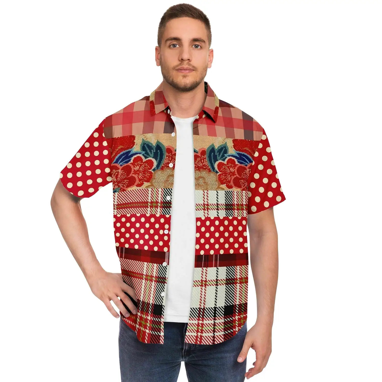 Jersey Salsa Plaid Patchwork Button Down Shirt