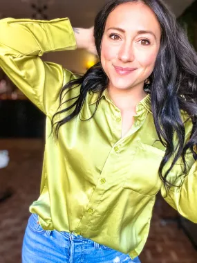 Jess Satin Blouse- Lime