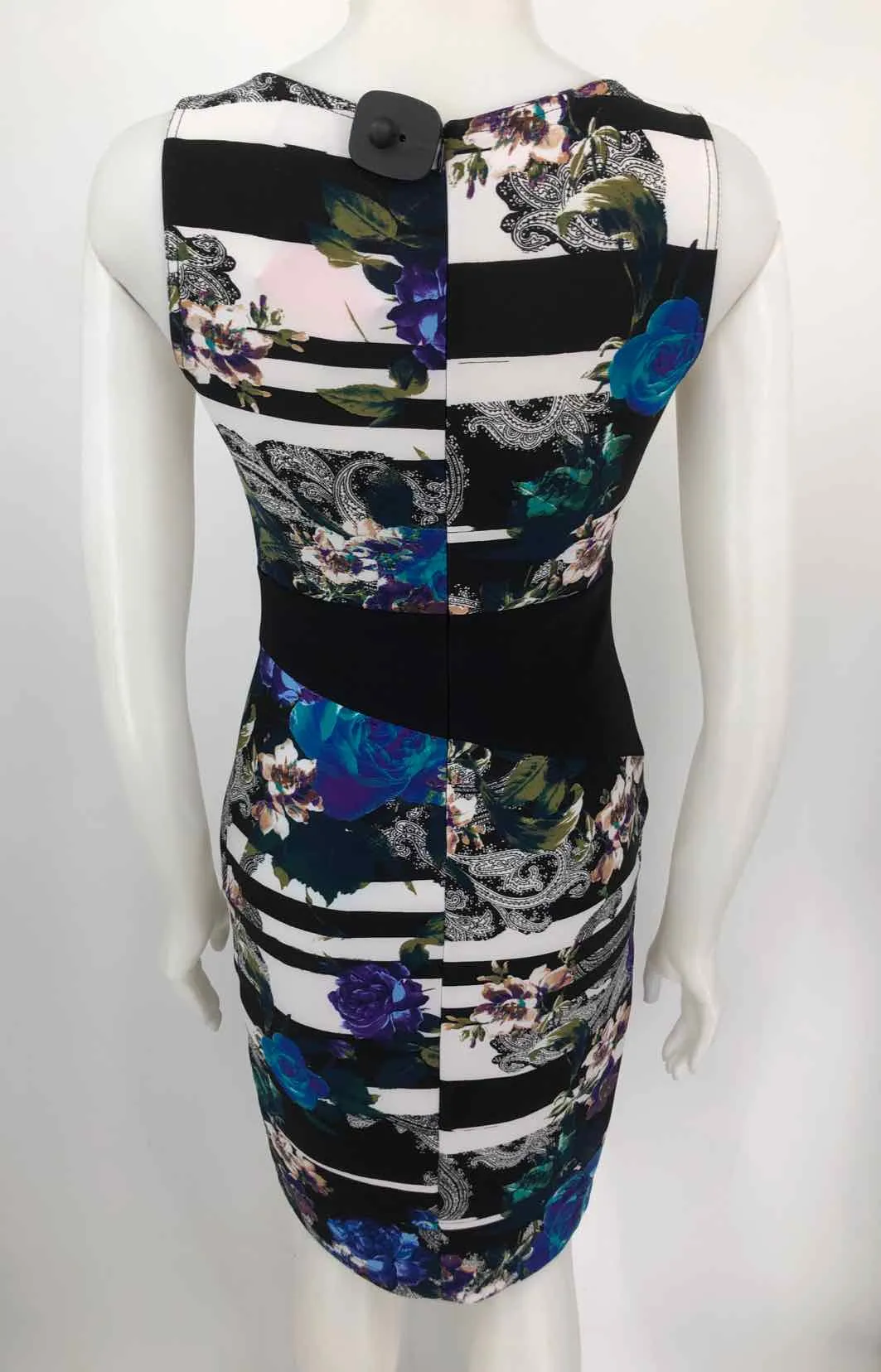 JOSEPH RIBKOFF Black & White Blue Multi Print Sleeveless Size SMALL (S) Dress