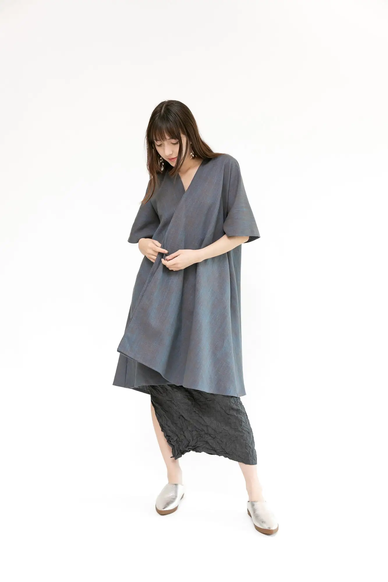 Linen Rorschach Dress | Blue Bronze