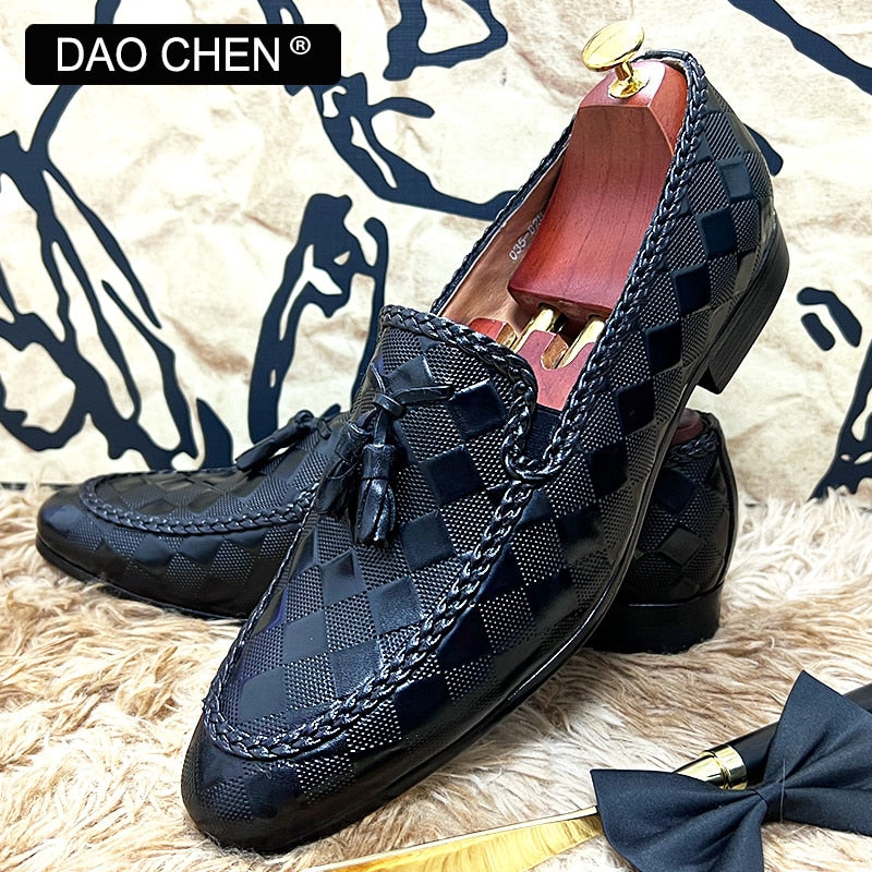 LUXURY PLAID PRINT WEAVE CASUAL SHOES BLACK BROWN WEDDING OFFICE DRESS MAN SHOES LOAFERS MEN