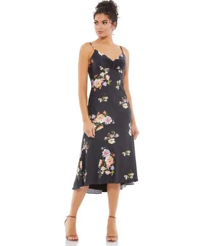 Mac Duggal Women's Ieena Floral Print Button Bodice Empire Midi Dress