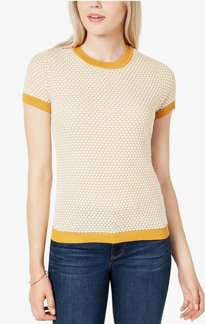 Maison Jules Women's Honeycomb Sweater Yellow Size X-Small