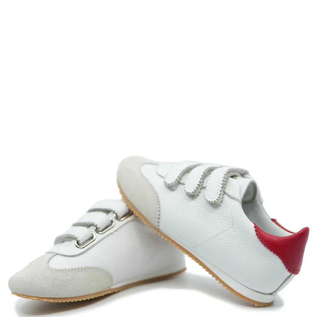 Manuela White Scalloped Triple Velcro Sneaker