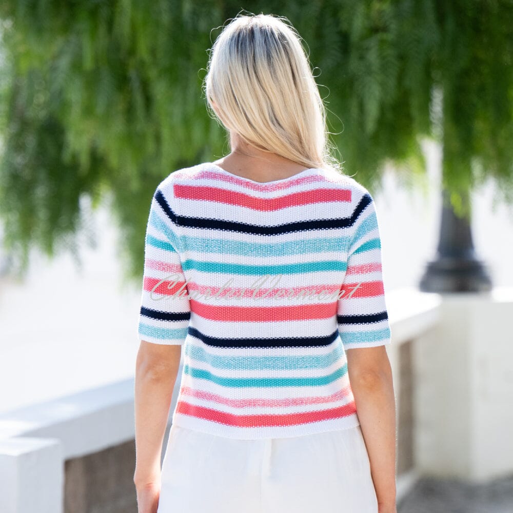 Marble Striped Knit Sweater - Style 6558-135 (Watermelon / Aqua / Multi)