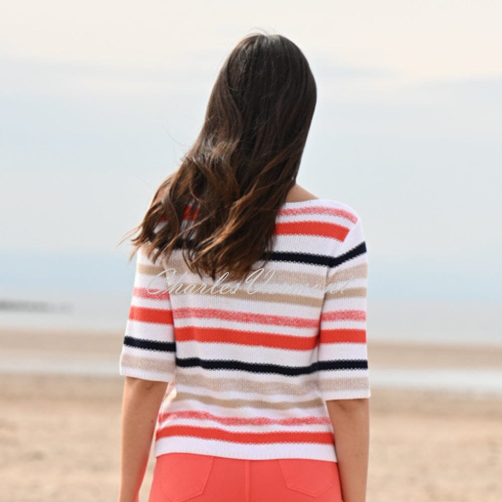 Marble Striped Sweater - Style 6558-200 (White / Dark Orange / Navy)