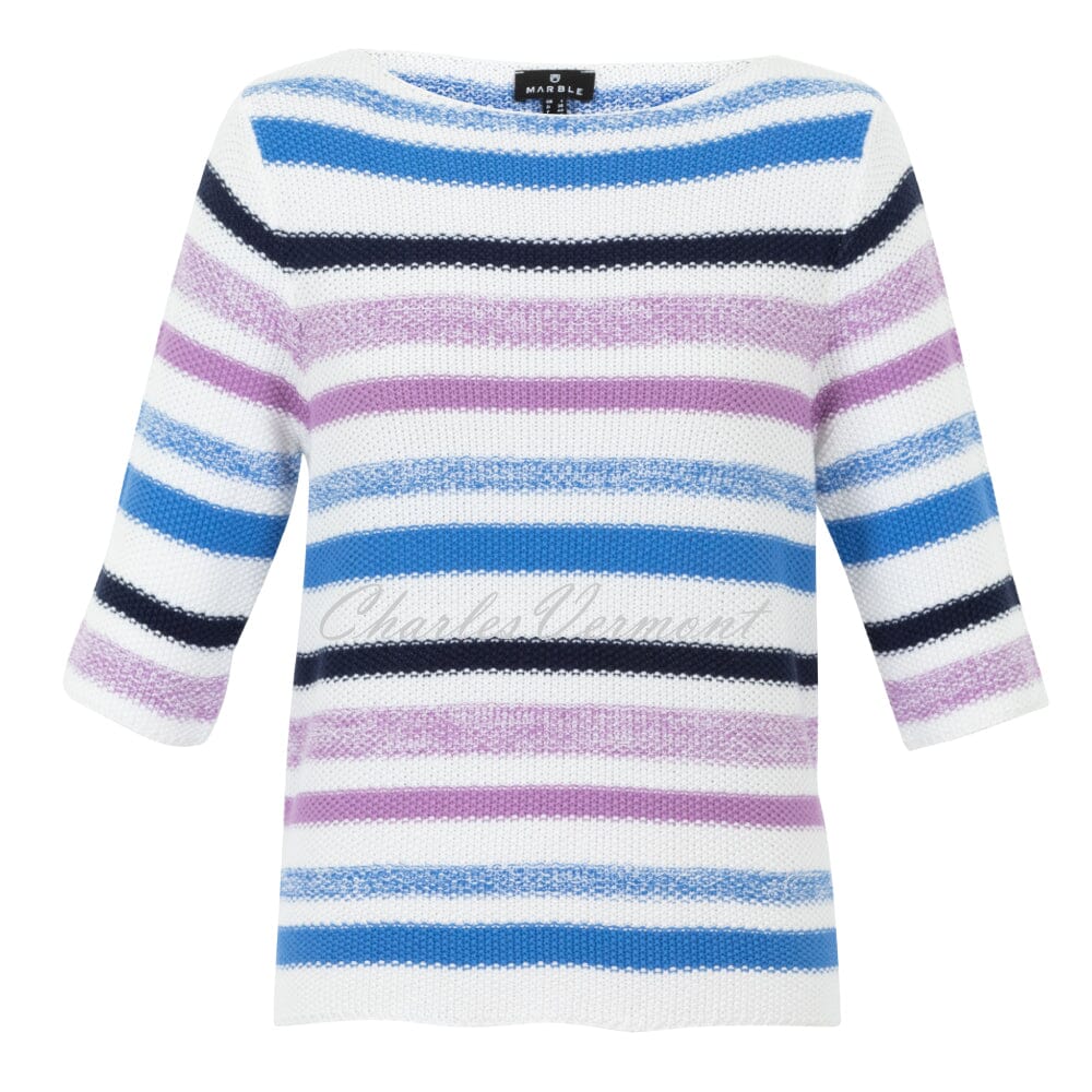 Marble Striped Sweater - Style 6558-201 (White / Lavender / Deep Blue / Navy)