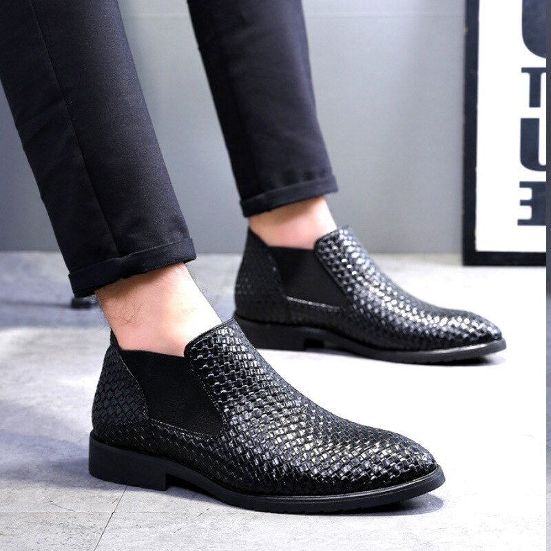 Men Chelsea Boots Classic Fashion Boots Men Hand Knit Shoes Tall Style Mens Shoes Big Size Shoes 38-48