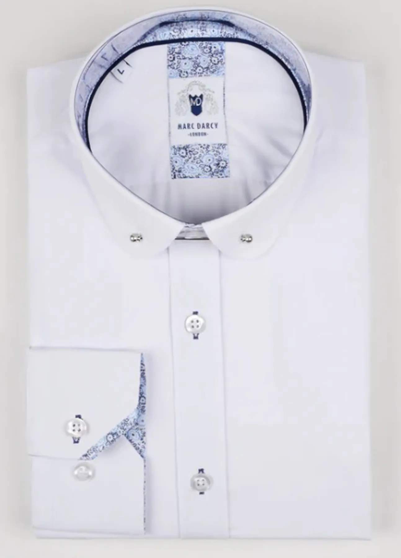 Men’s Marc Darcy Penny Collar White Shirt With Collar Bar