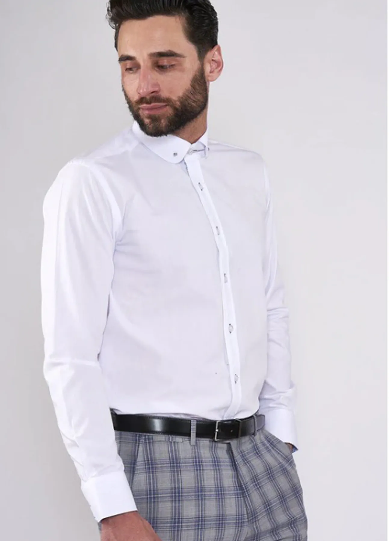 Men’s Marc Darcy Penny Collar White Shirt With Collar Bar