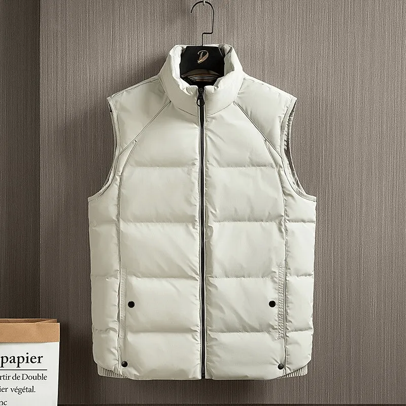 Men's Zipper Stand Collar Vest / Cotton-Padded Sleeveless Jackets / Male Fashion Outerwear