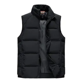 Men's Zipper Stand Collar Vest / Cotton-Padded Sleeveless Jackets / Male Fashion Outerwear