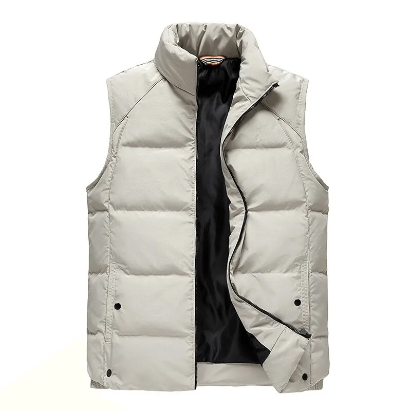 Men's Zipper Stand Collar Vest / Cotton-Padded Sleeveless Jackets / Male Fashion Outerwear