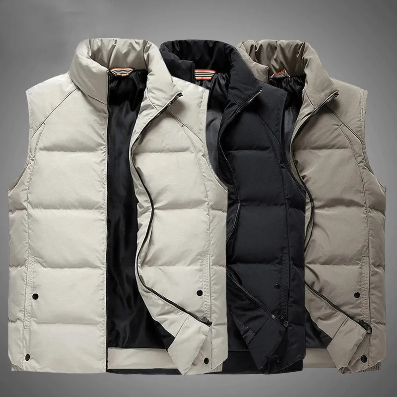 Men's Zipper Stand Collar Vest / Cotton-Padded Sleeveless Jackets / Male Fashion Outerwear