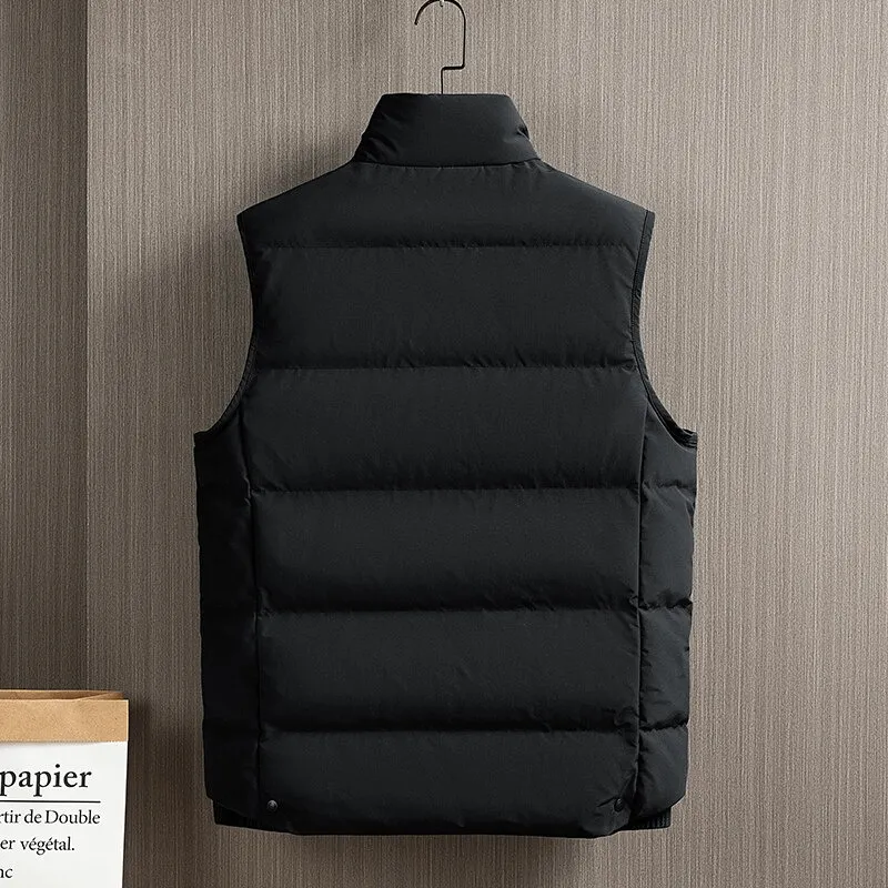 Men's Zipper Stand Collar Vest / Cotton-Padded Sleeveless Jackets / Male Fashion Outerwear