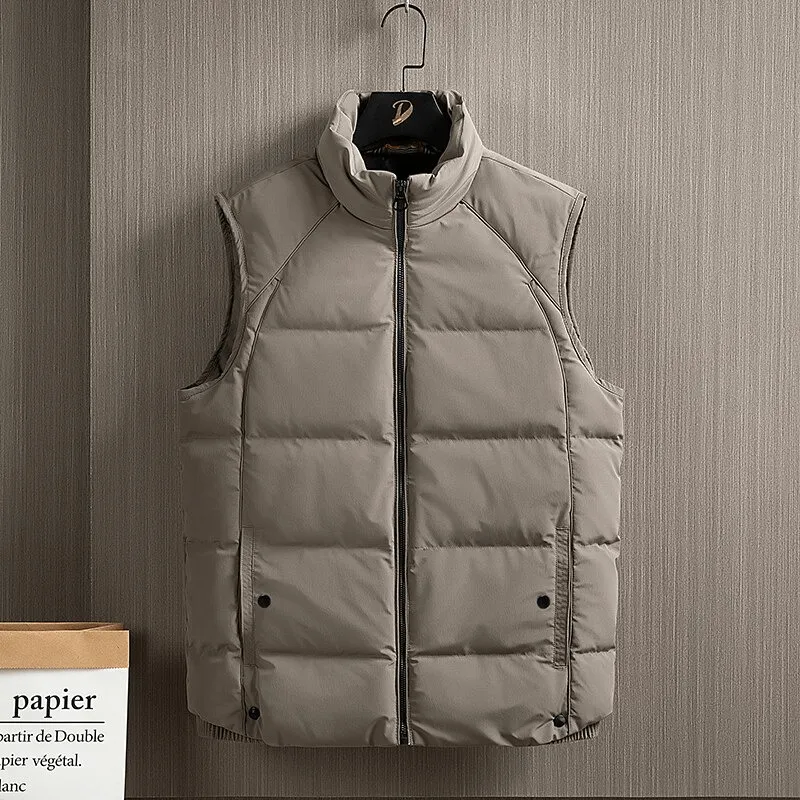 Men's Zipper Stand Collar Vest / Cotton-Padded Sleeveless Jackets / Male Fashion Outerwear