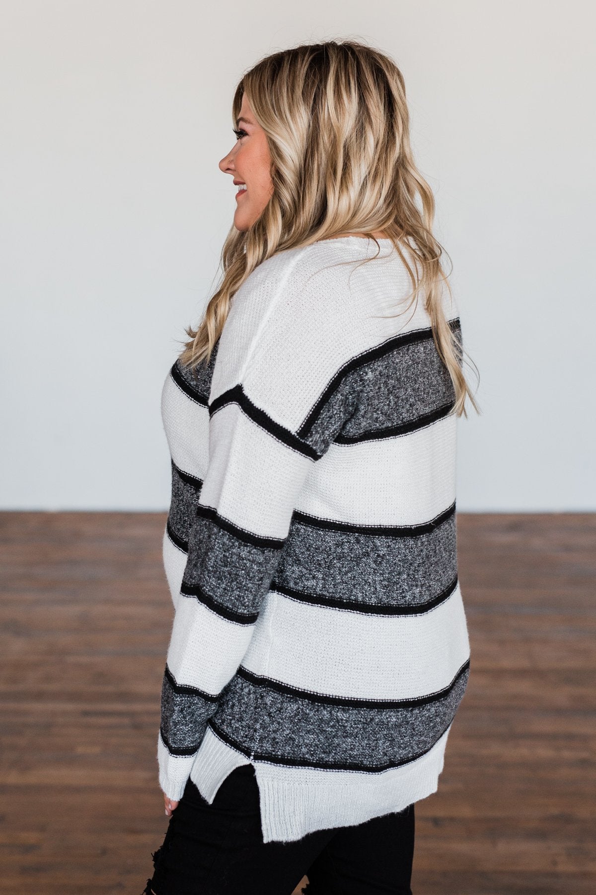 Oh So Soft Striped Knit Sweater- White