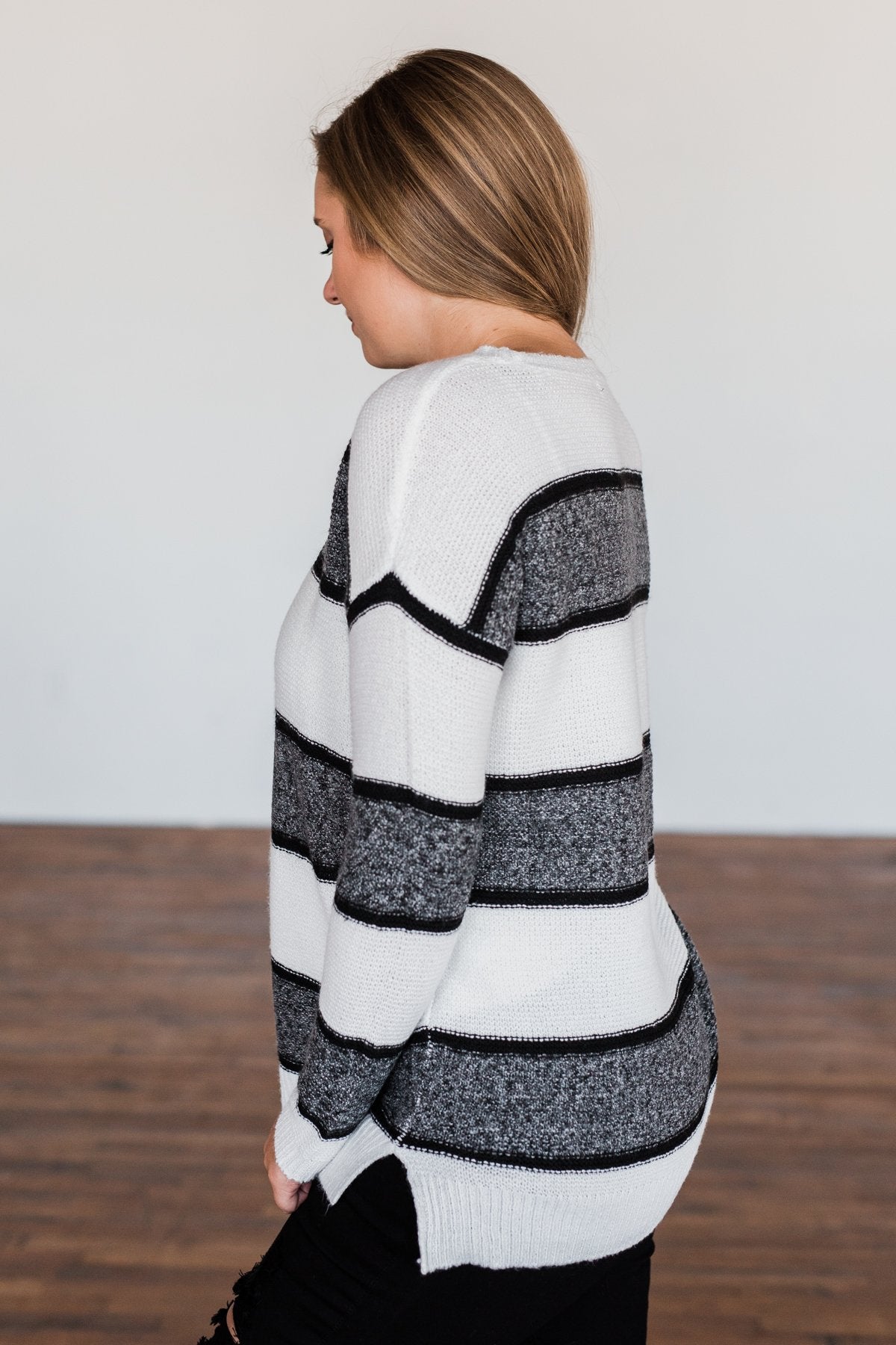 Oh So Soft Striped Knit Sweater- White