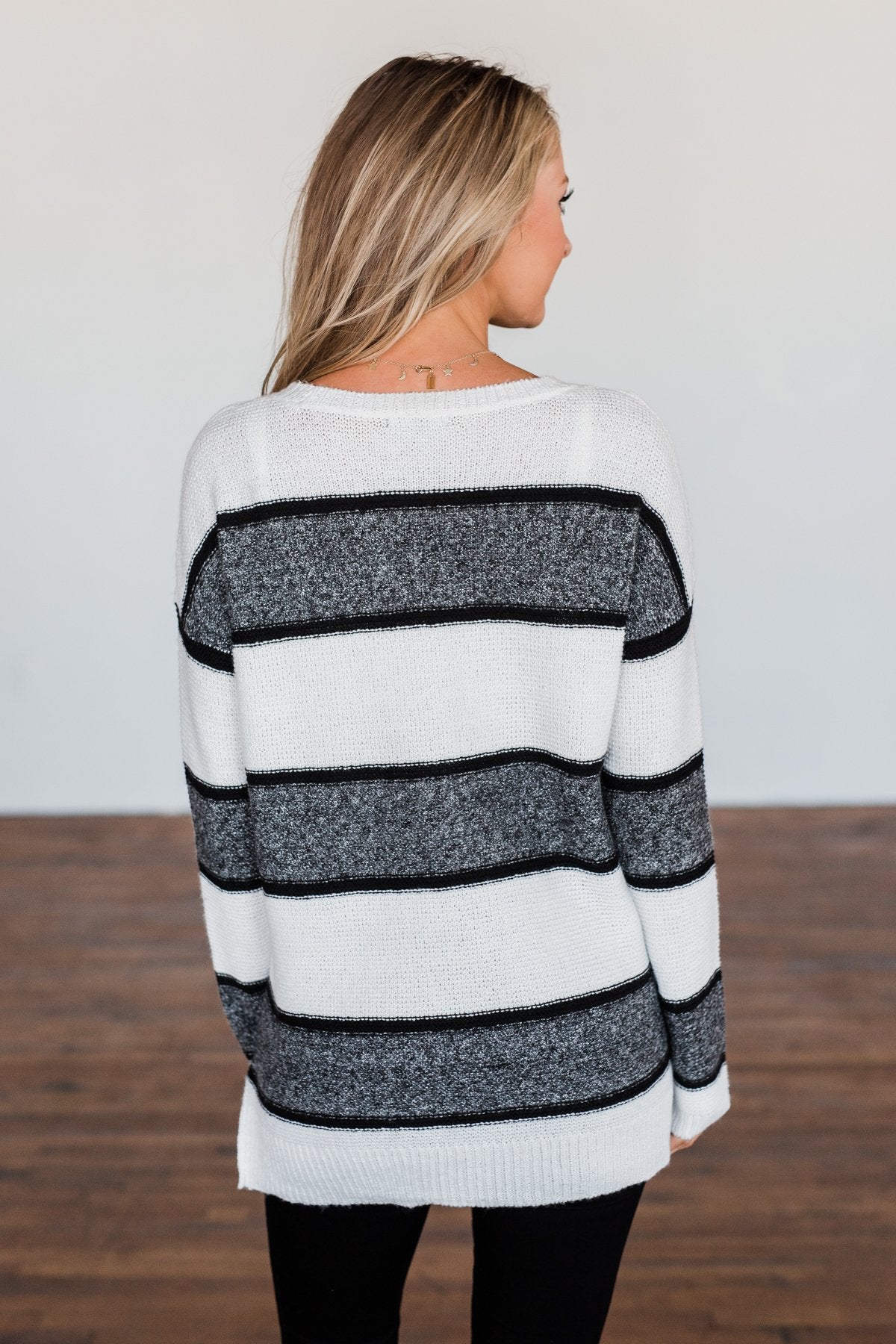 Oh So Soft Striped Knit Sweater- White