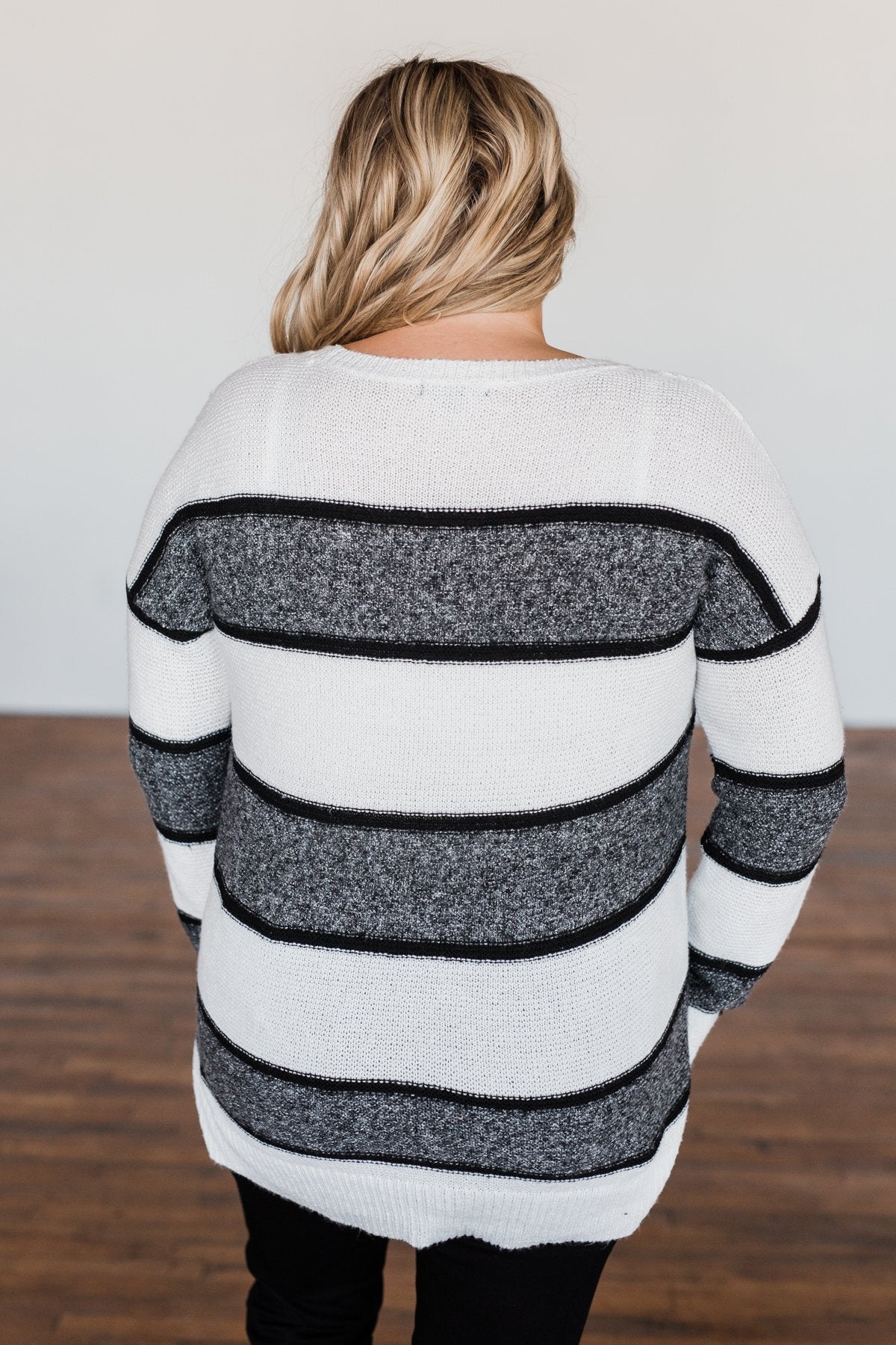 Oh So Soft Striped Knit Sweater- White