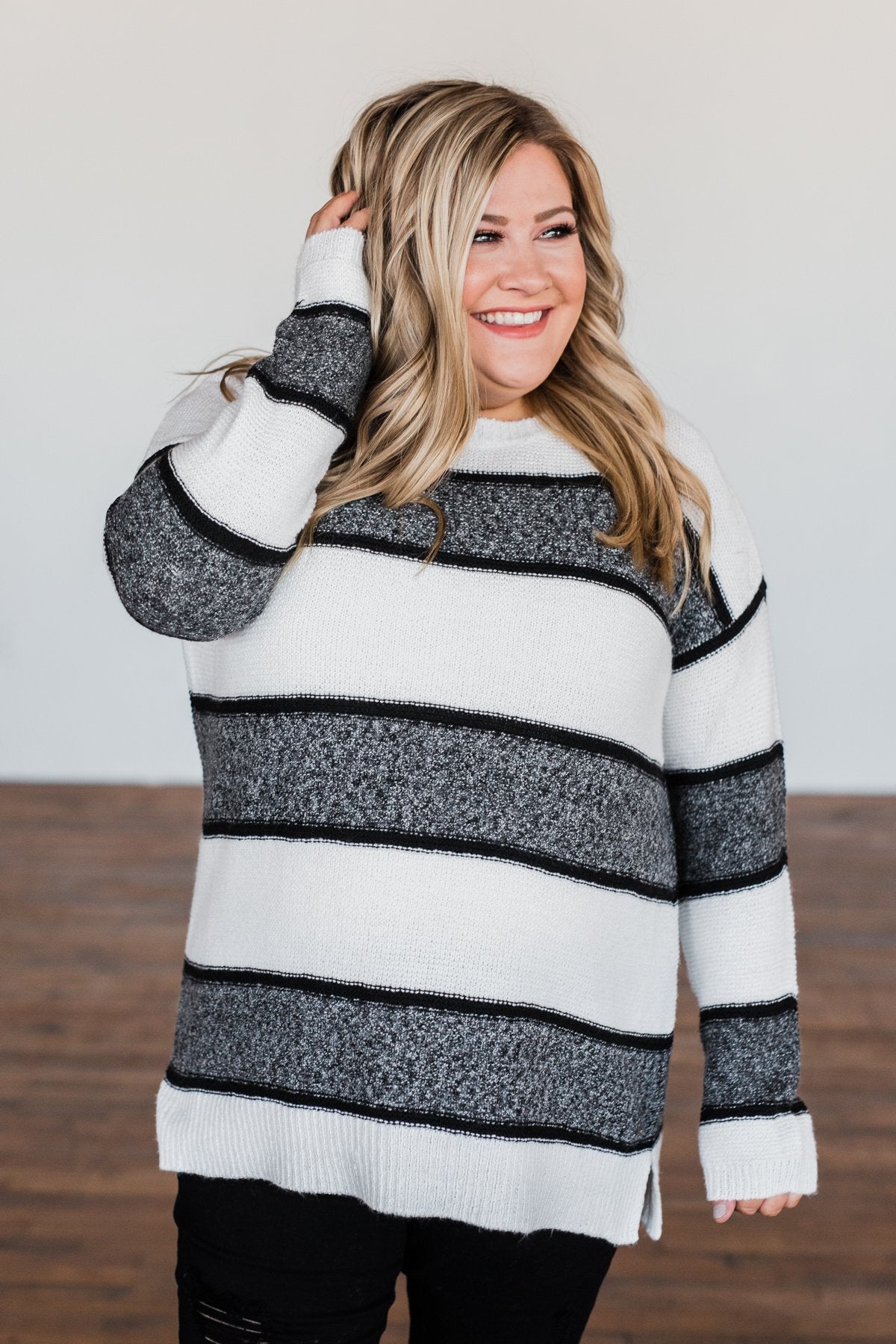 Oh So Soft Striped Knit Sweater- White