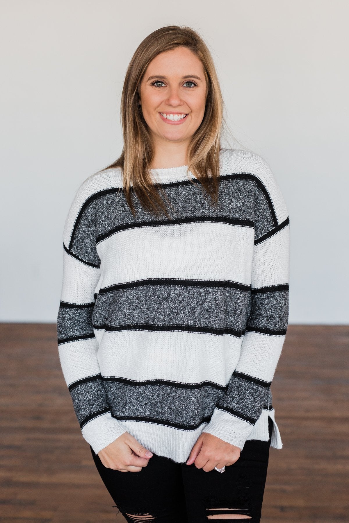 Oh So Soft Striped Knit Sweater- White