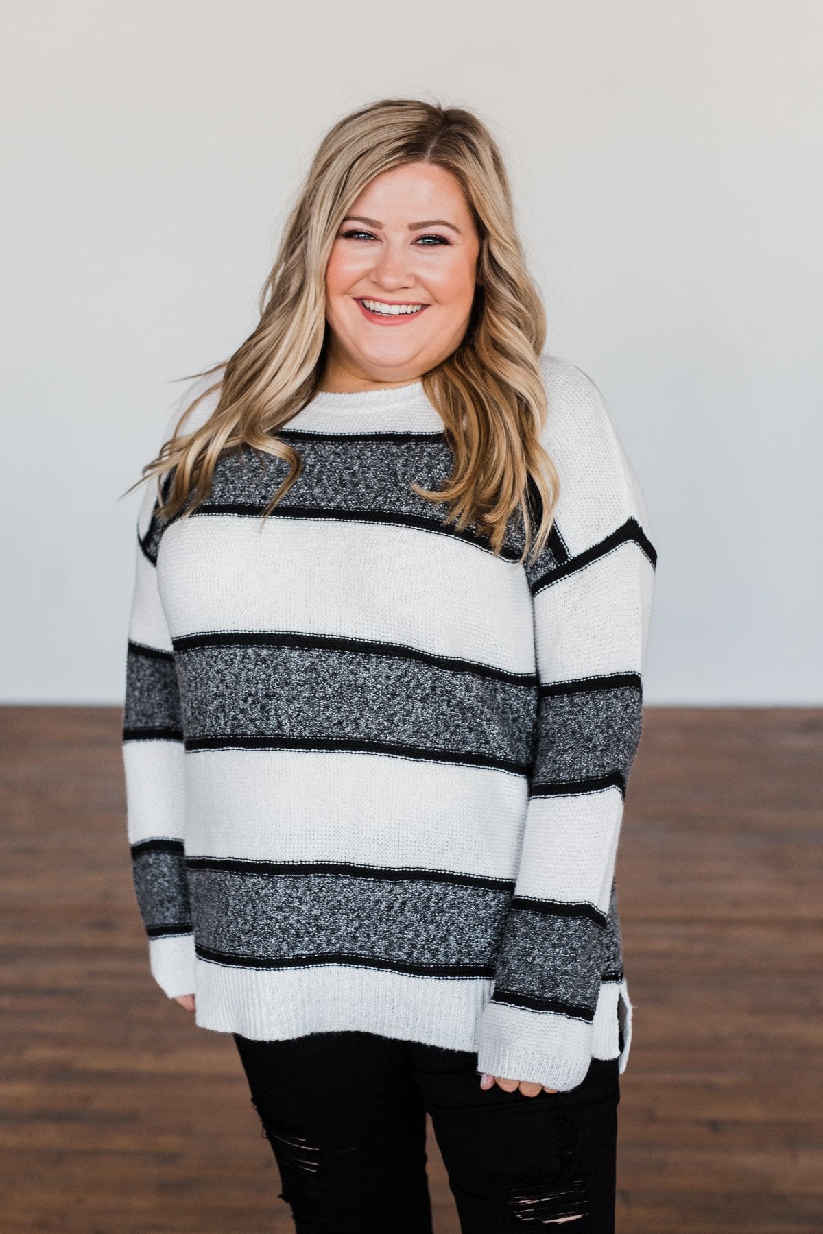 Oh So Soft Striped Knit Sweater- White