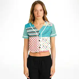 Old Miami Geo Patchwork Cropped Button Front Jersey