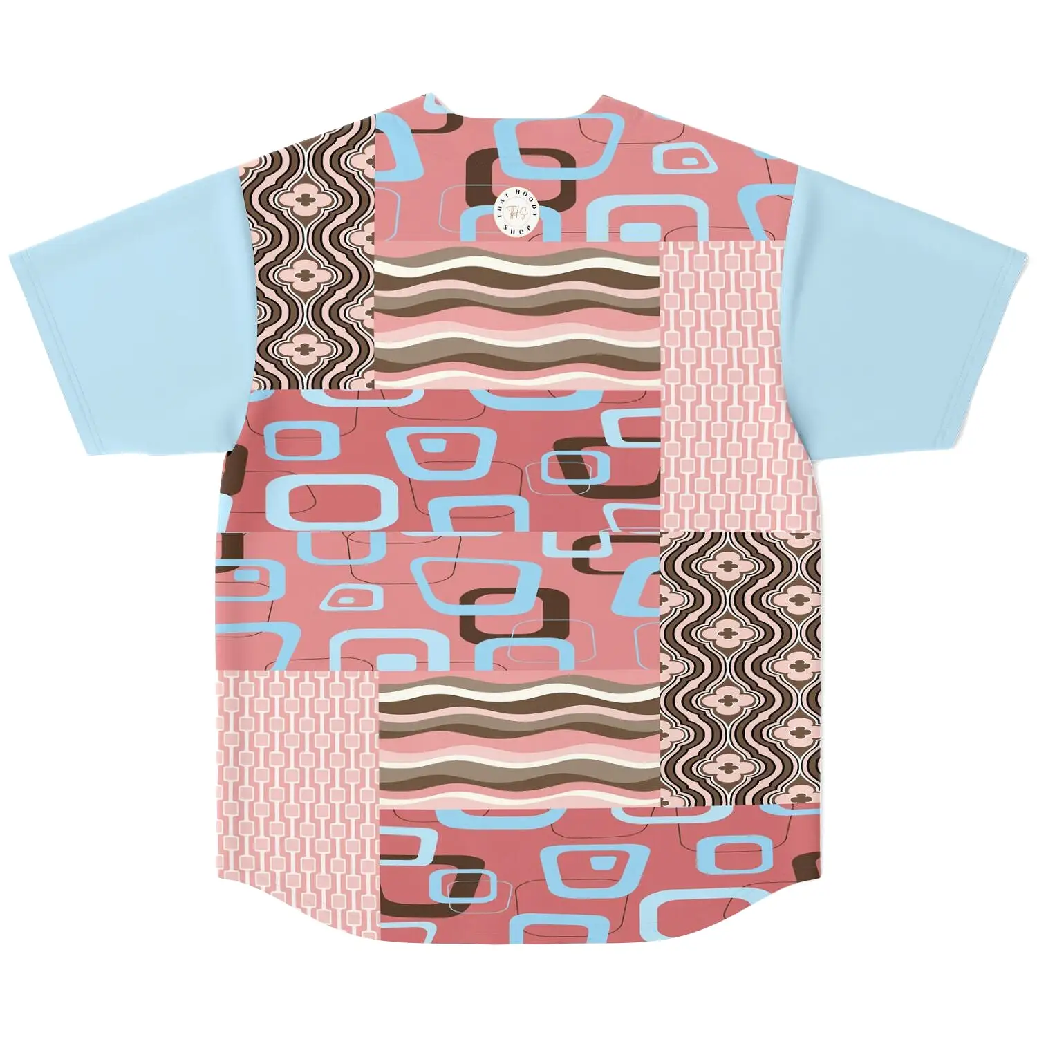 Pink Geo Patchwork Button Front Jersey