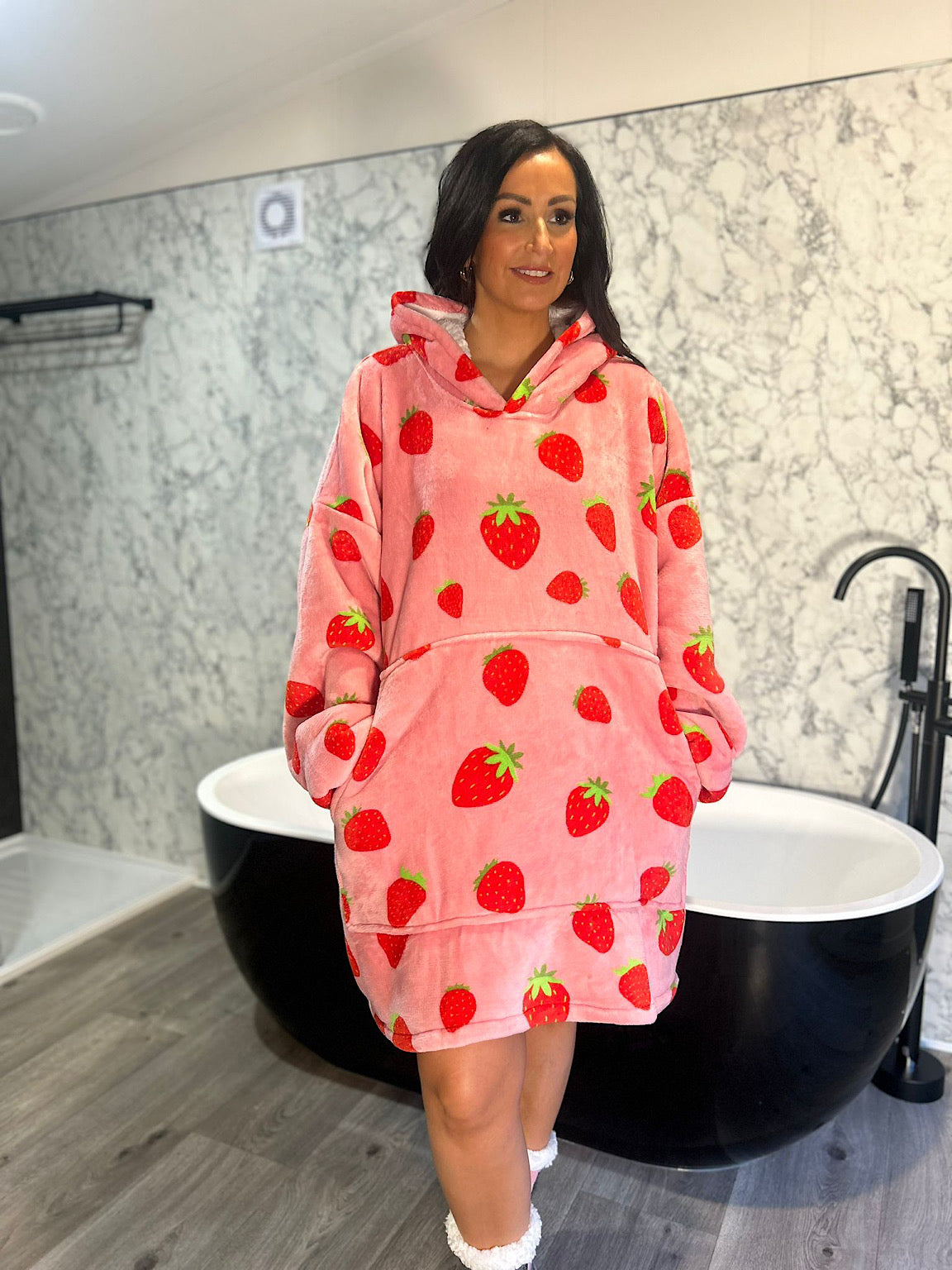 Pink Strawberries Oversized Blanket Hoodie