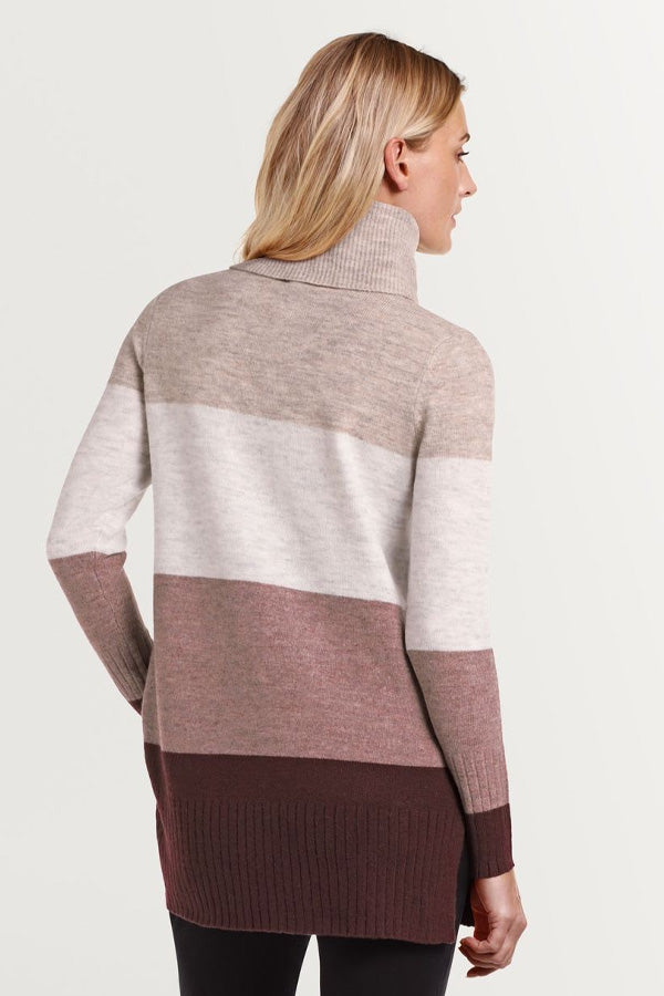 Point Zero Cowl Neck Striped Colour Block Sweater