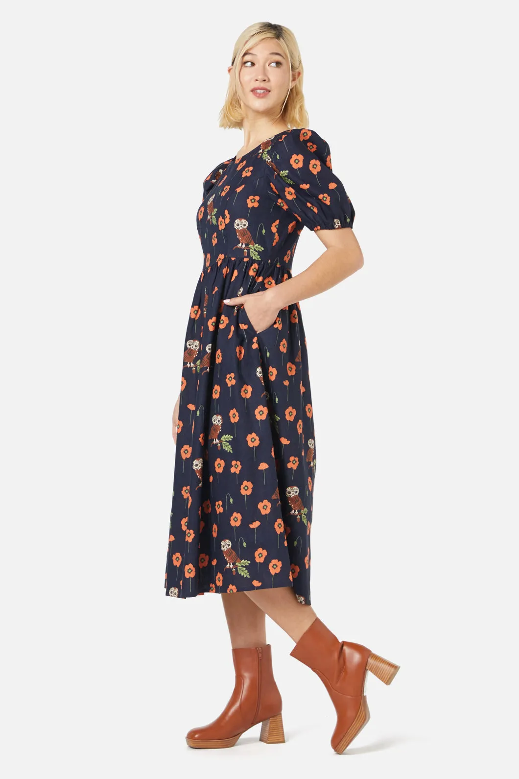 Poppy Owl Midi Dress