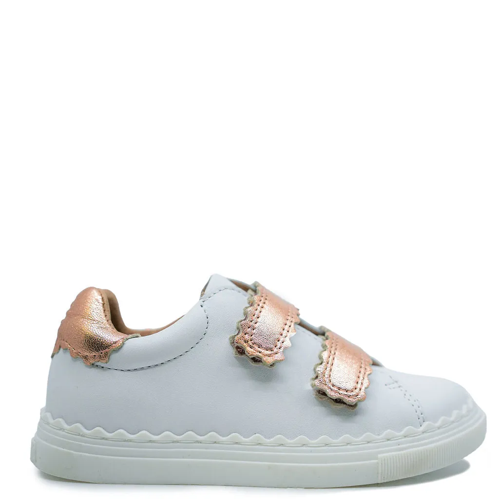 Porte White and Rose Gold Scalloped Velcro Sneaker