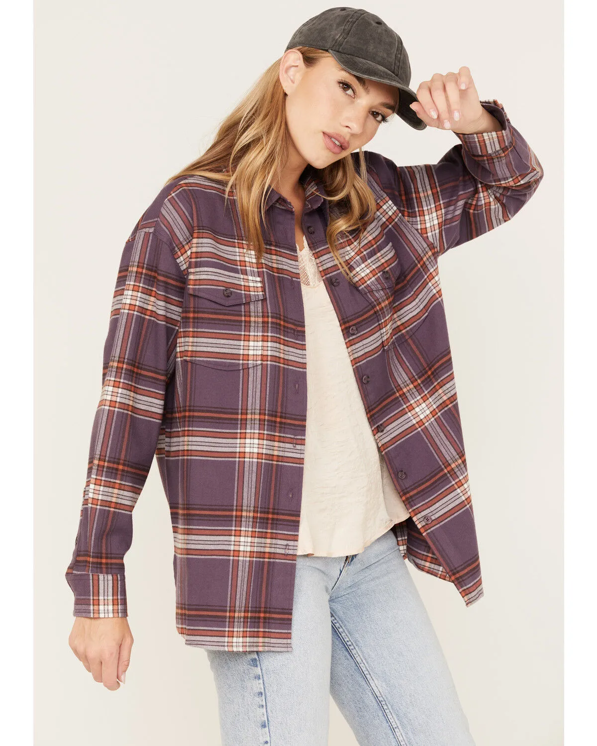 Product Name:  Cleo + Wolf Women's Plaid Print Oversized Long Sleeve Flannel Button Down Shirt