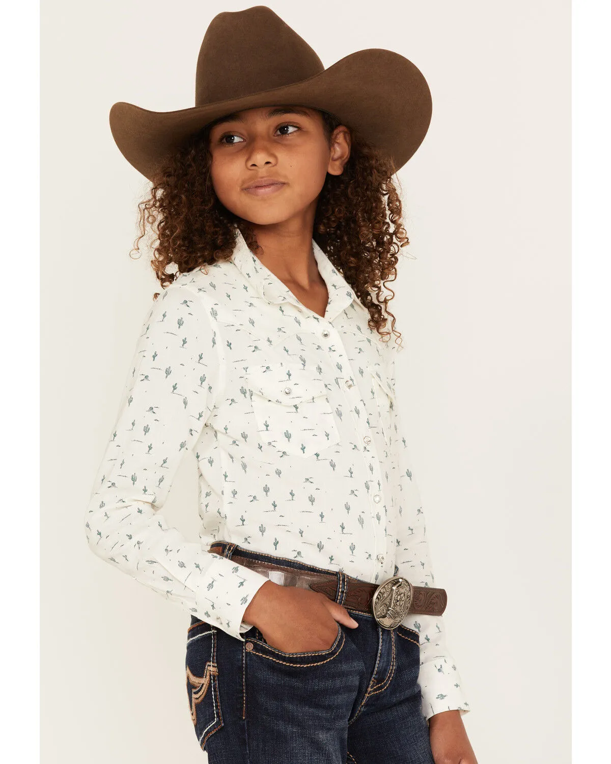 Product Name:  Shyanne Girls' Cactus Print Long Sleeve Western Button-Down Shirt