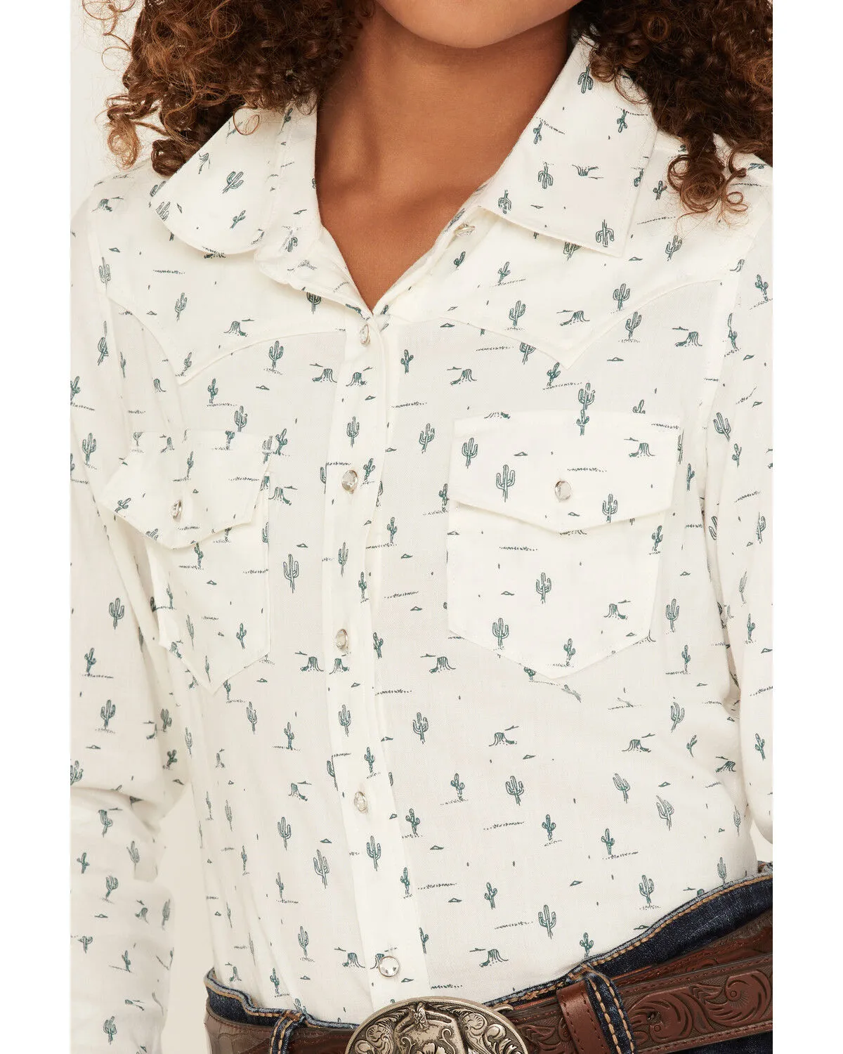 Product Name:  Shyanne Girls' Cactus Print Long Sleeve Western Button-Down Shirt