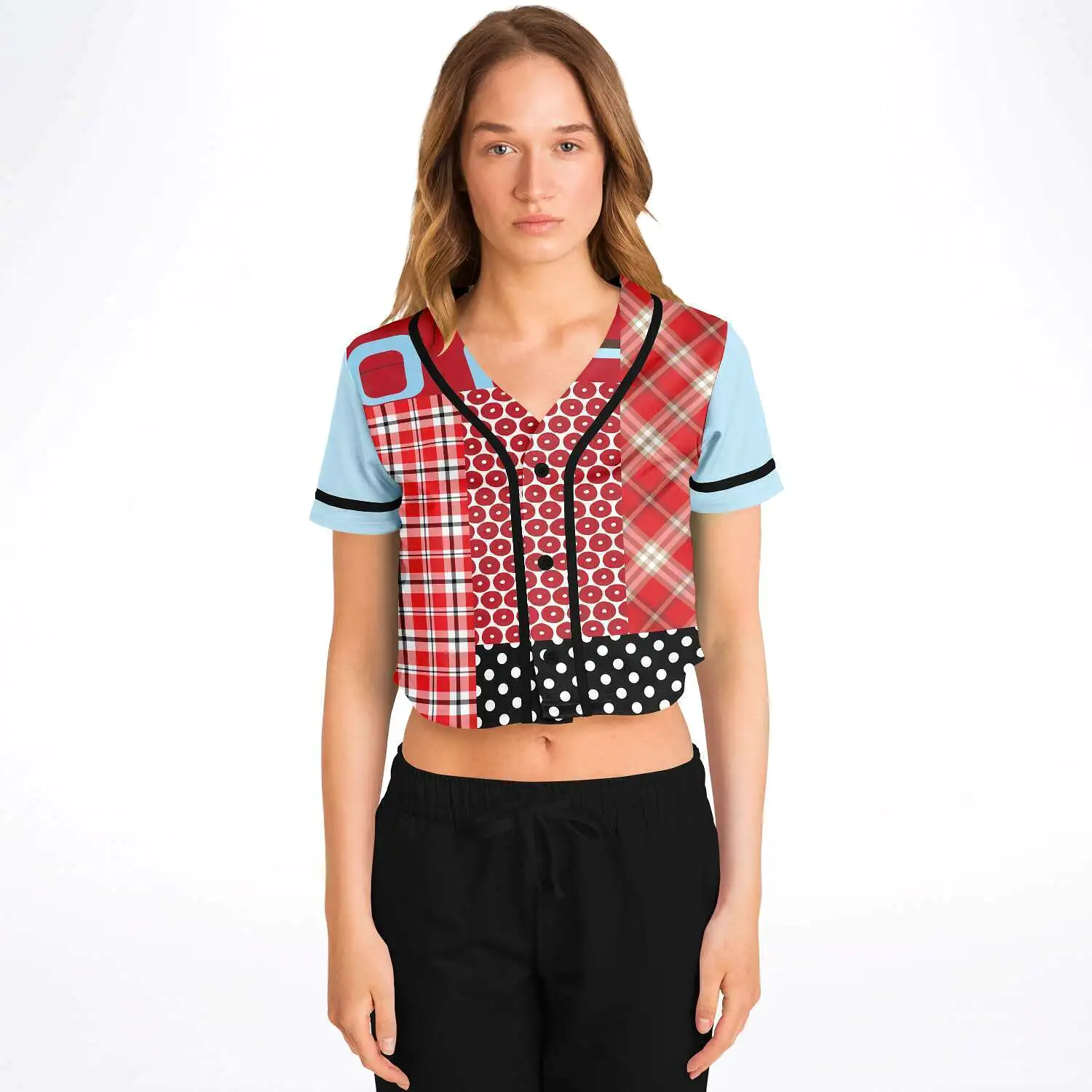 Red Pacific Palisades Geo Cropped Button Front Jersey