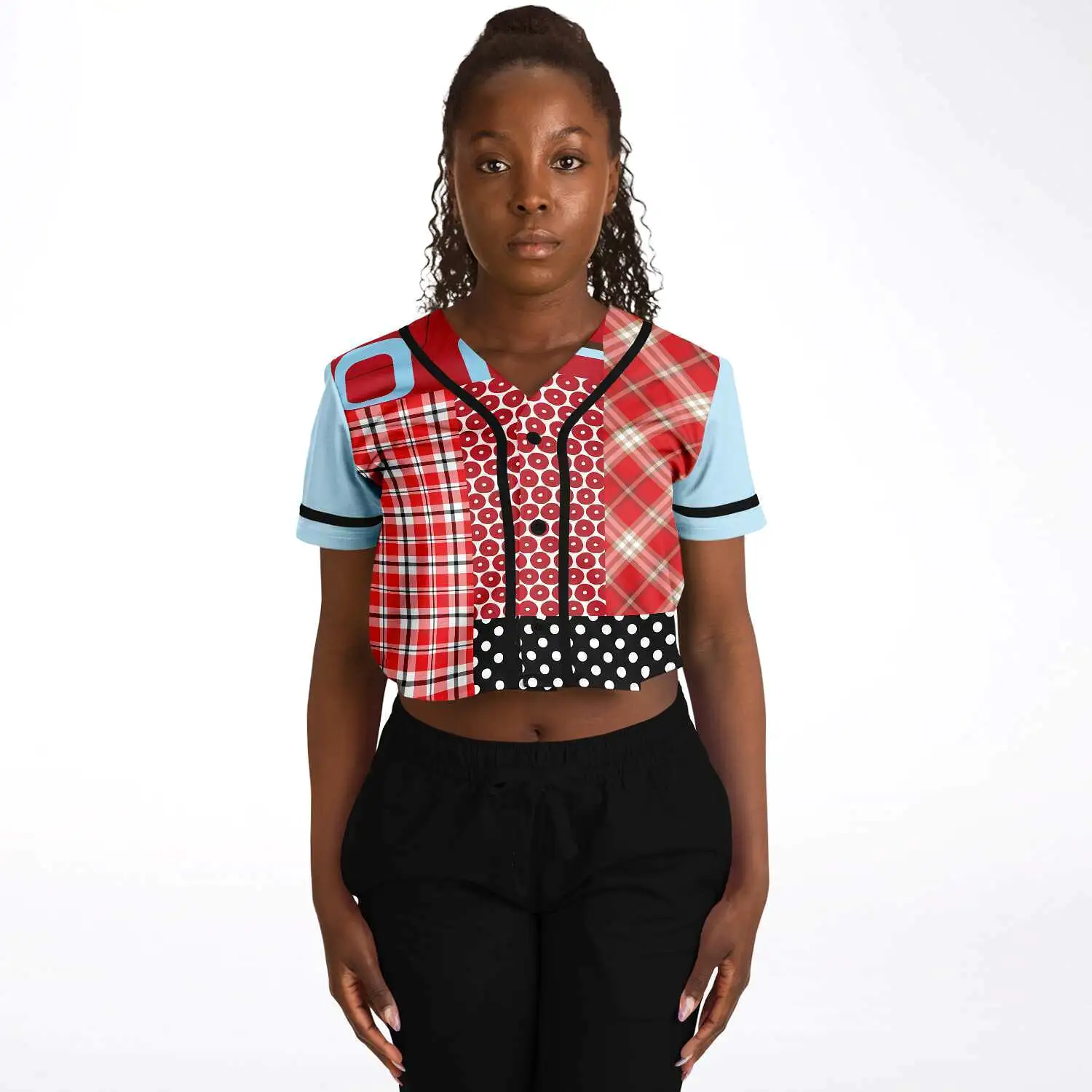 Red Pacific Palisades Geo Cropped Button Front Jersey