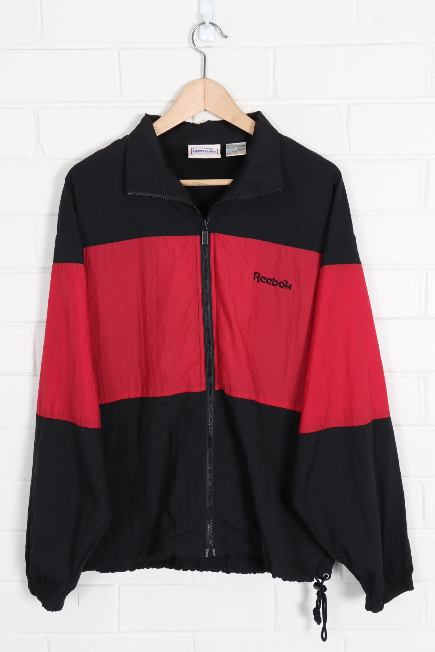 Reebok Embroidered Colour Block Black & Maroon Zip Up Windbreaker (XL)