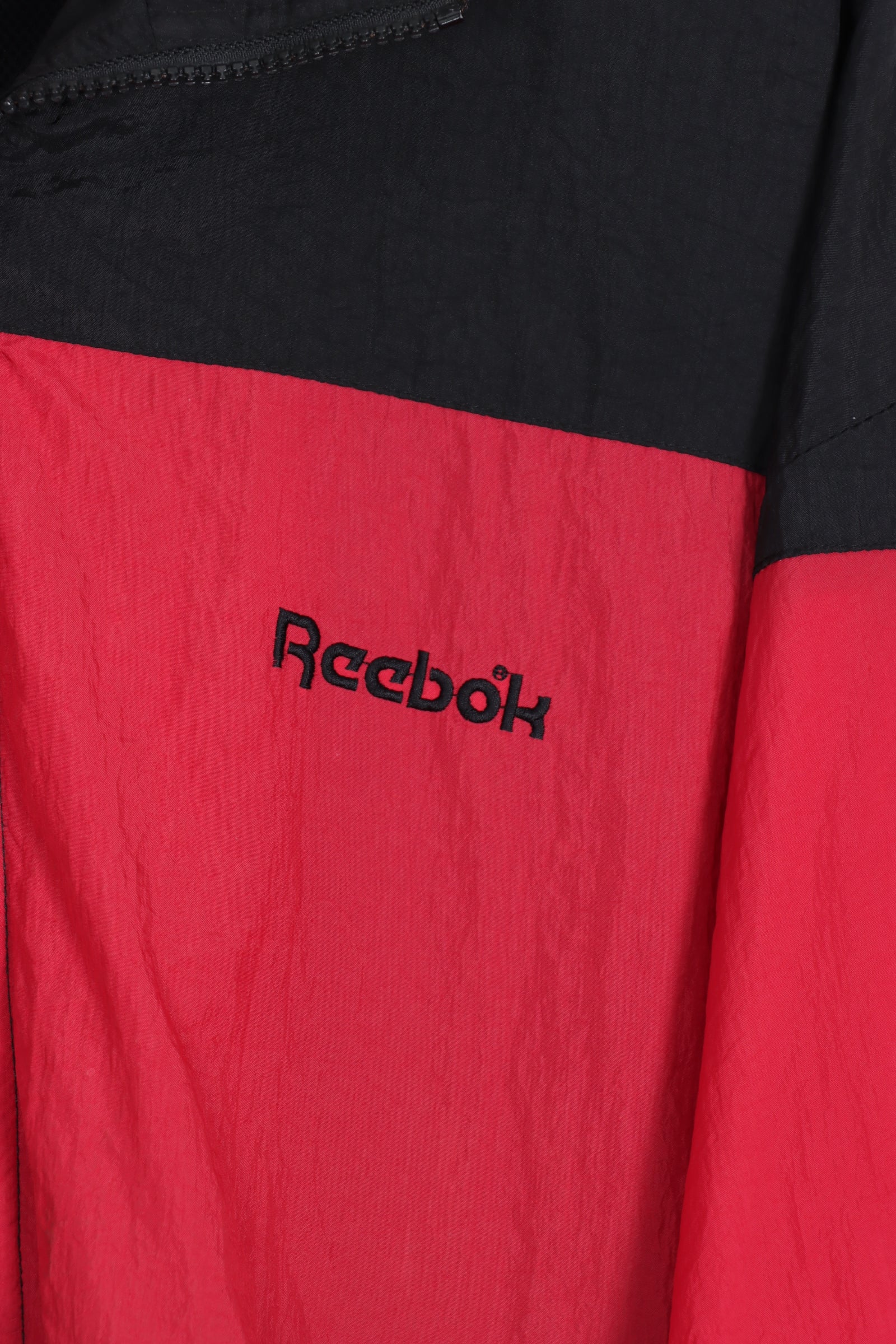 Reebok Embroidered Colour Block Black & Maroon Zip Up Windbreaker (XL)